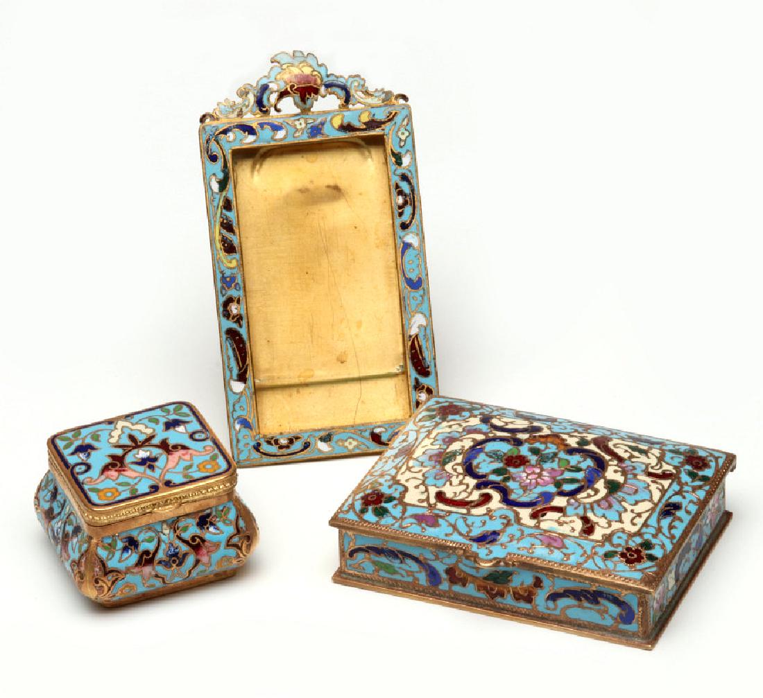 THREE ANTIQUE GILDED METAL CHAMPLEVE ARTICLES (1 of 8)