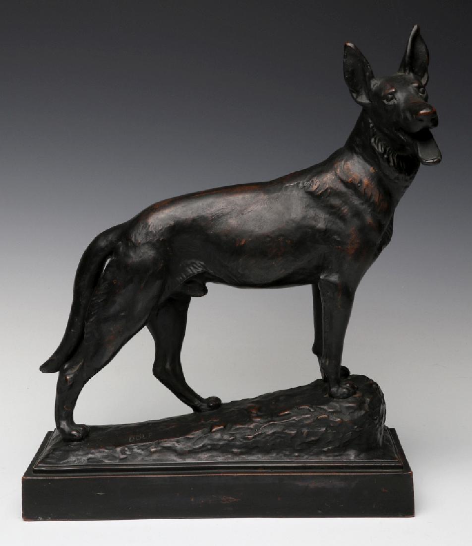 A BRONZE CLAD GERMAN SHEPHERD, AFTER PAUL HERZEL (1 of 10)