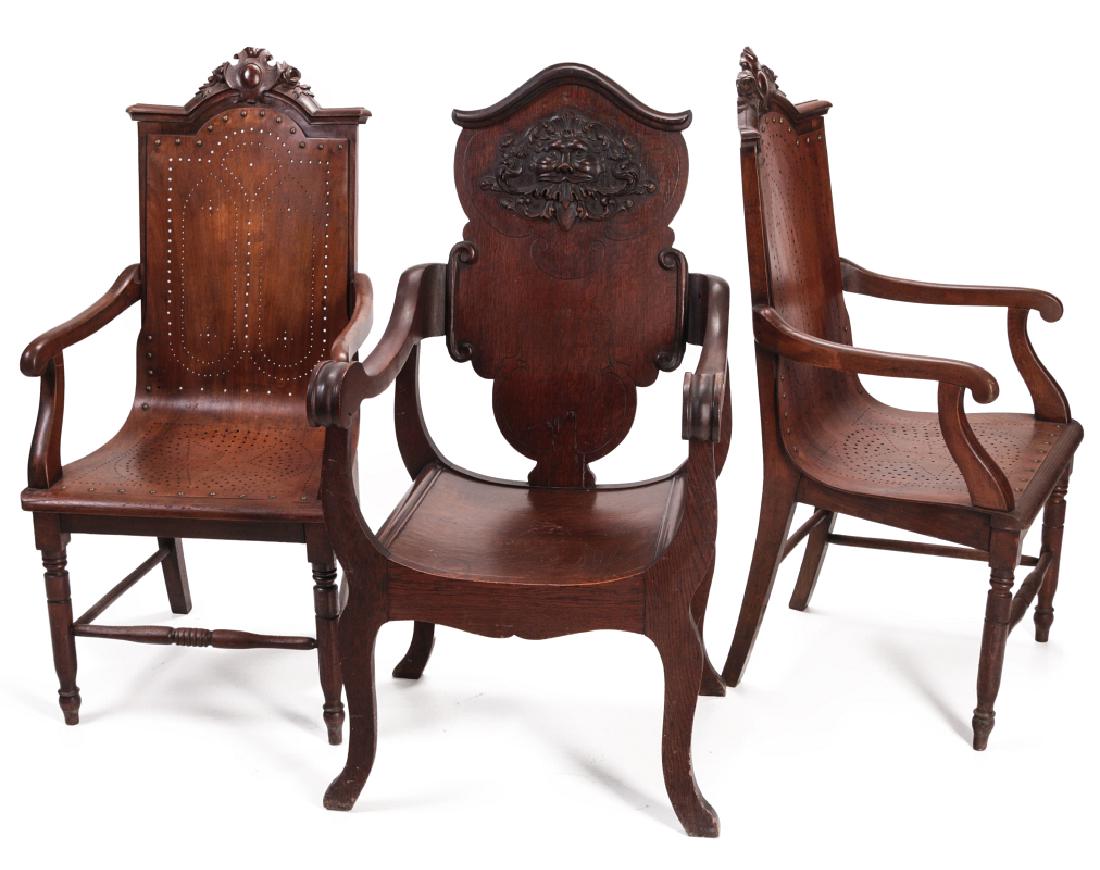 THREE UNUSUAL LATE 19TH C. ARM CHAIRS WITH CARVING (1 of 12)