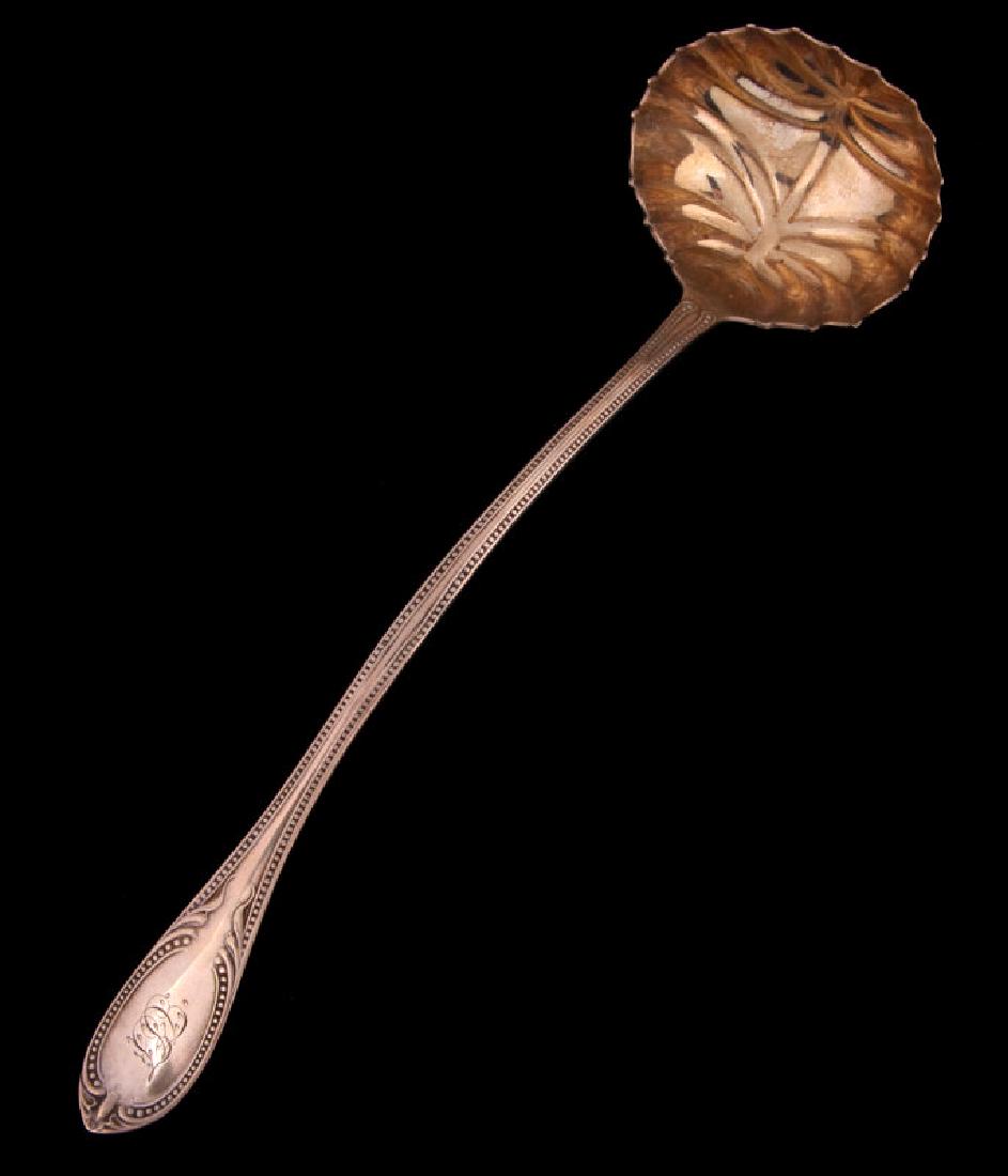 A LARGE BEADED COIN SILVER LADLE SIGNED J&W MOIR (1 of 6)