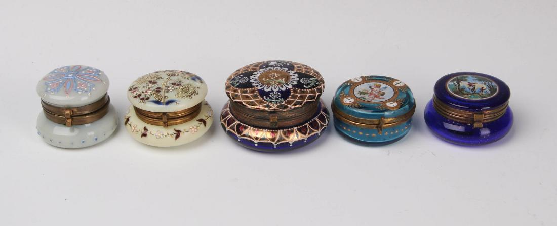 FIVE ENAMELED VICTORIAN ART GLASS RING BOXES (1 of 10)
