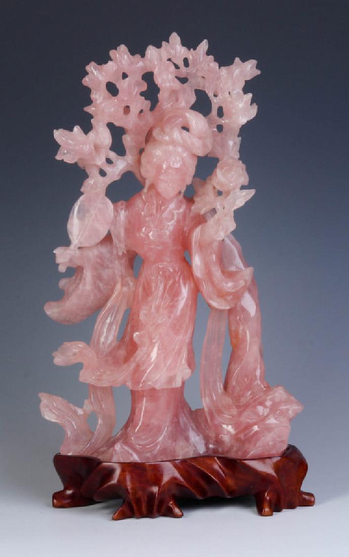 A CHINESE PINK QUARTZ HARDSTONE CARVING (1 of 11)