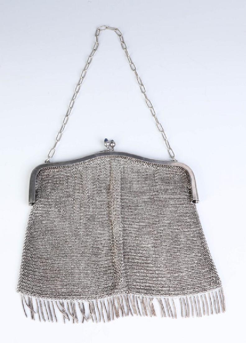 AN ANTIQUE SILVER MESH PURSE WITH CABOCHON CLASP (1 of 6)