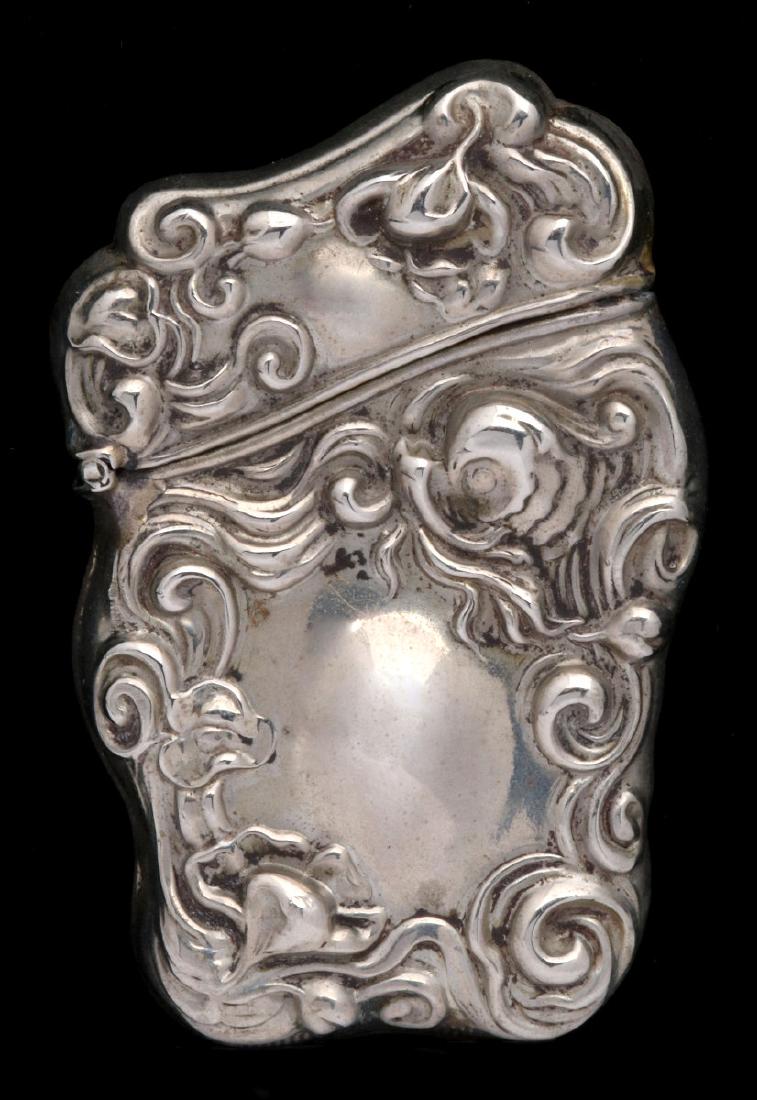 AN ART NOUVEAU MATCH SAFE, JAMES BLAKE CO.: An Art Nouveau match safe by James Blake Co., signed 'SterlinE' on the back. Measures 3 x 2 inches. We happily provide seamless in-house packing and shipping services on nearly everything we sell.