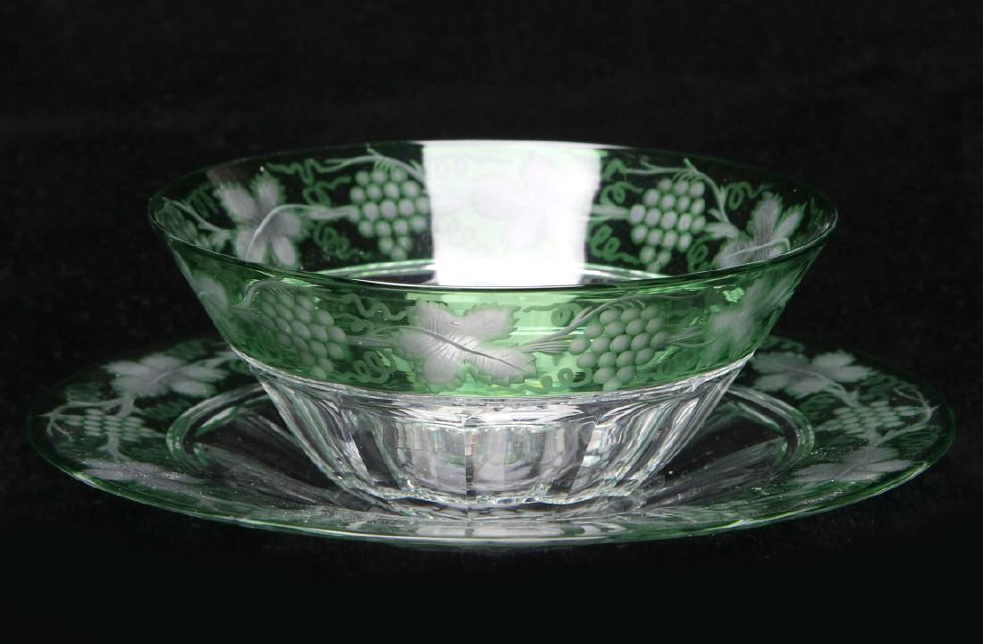 SINCLAIRE GREEN CUT CLEAR FINGER BOWL / UNDERPLATE (1 of 4)