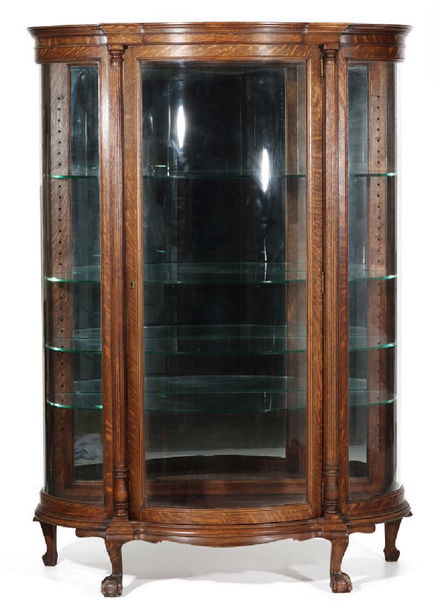 Circa 1900 Antique Oak Curved Glass China Cabinet Apr 07 2018