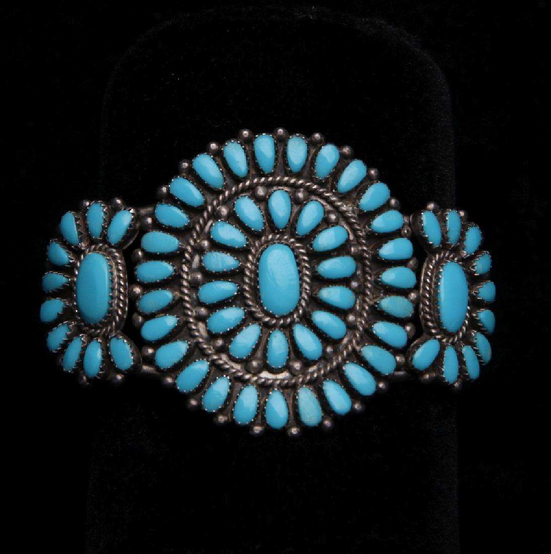 A ZUNI STERLING SILVER AND TURQUOISE CUFF BRACELET (1 of 4)