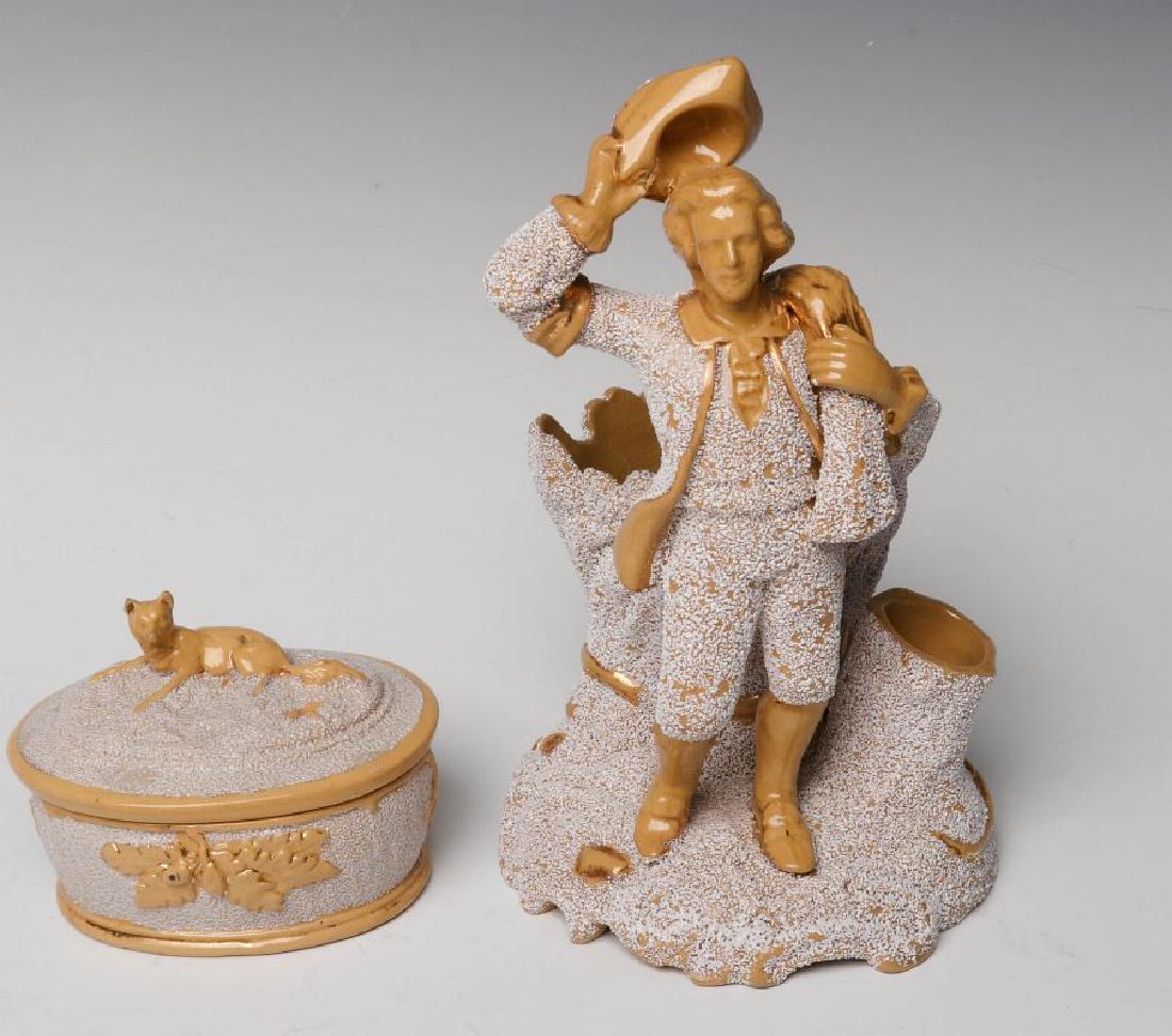 TWO GOOD 19TH CENTURY SANDED YELLOW WARE OBJECTS (1 of 12)