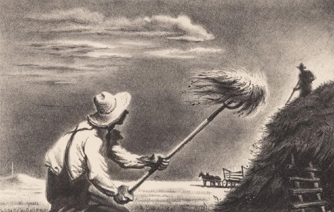 GEORGES SCHREIBER (1904-1977) PENCIL SIGNED LITHO: Georges Schreiber (1904-1977) Haying 1945 Signed by the artist in pencil lower right. Image size measures 9.25 x 13.5, frame is 18.5 x 23.5 inches. We happily provide seamless in-house packing and shi