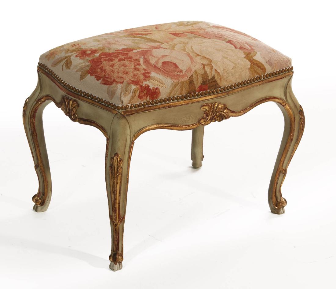 CREAM AND GOLD FRENCH STYLE STOOL W/ NEEDLEPOINT (1 of 8)