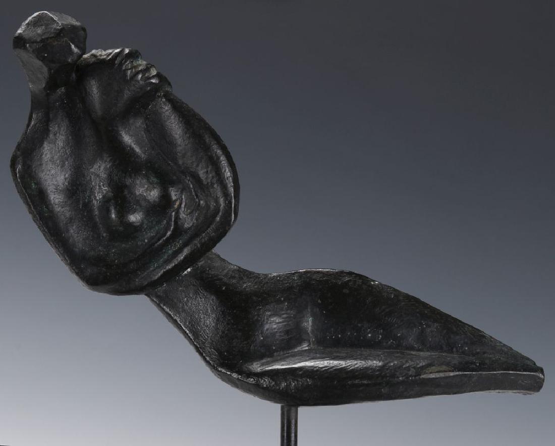 ROBERT RUSSIN (1914-2007) BRONZE SCULPTURE: Robert Russin (1914-2007) An untitled Modernist Figure of Nude. Circa late 20th century. Signed on the back and numbered '7'(?). Measures 12 x 8 x 2.75 inches. We happily provide seamless in-house pac