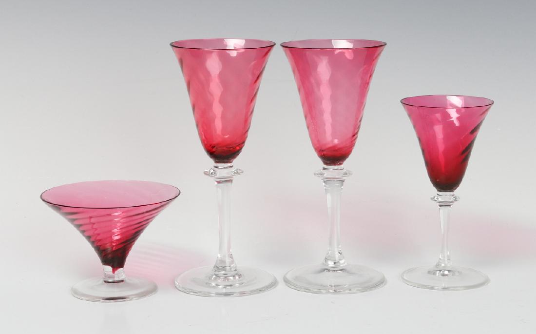 FOUR STEUBEN CRANBERRY OPTIC SWIRL STEMS (1 of 7)