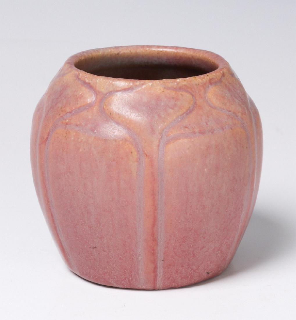 EARLY VAN BRIGGLE CABINET VASE, UNUSUAL PINK GLAZE (1 of 4)