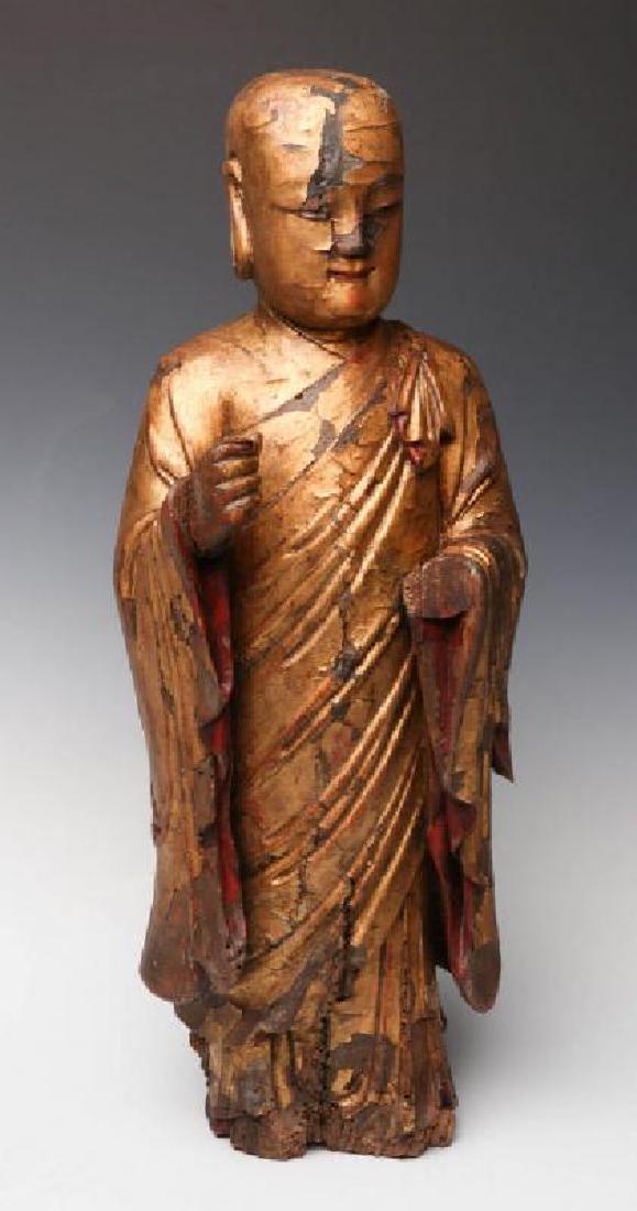 A 17TH / 18TH C. CHINESE GILT WOOD BUDDHIST MONK (1 of 8)