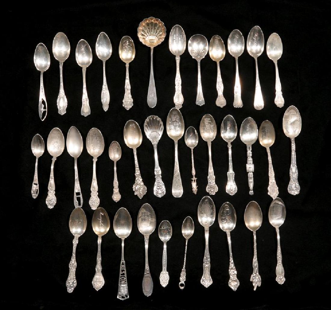 ESTATE LOT OF STERLING SILVER SOUVENIR SPOONS ETC (1 of 18)