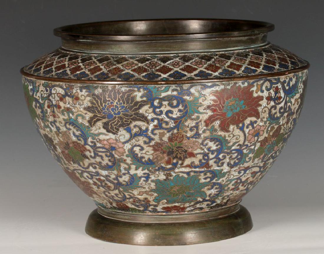 A CHINESE BRONZE JARDINIERE WITH CHAMPLEVE' ENAMEL (1 of 12)