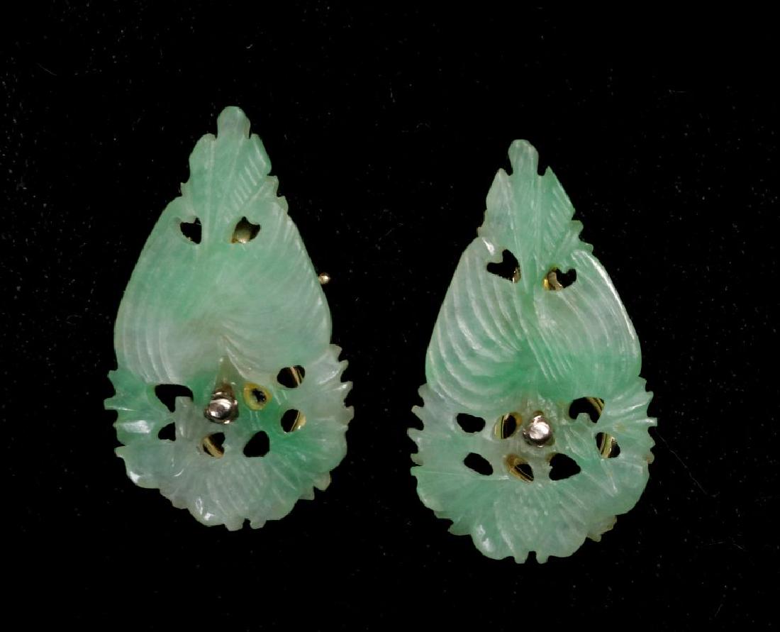 PAIR CARVED JADE PHOENIX BIRD PLAQUES AS EARRINGS (1 of 2)