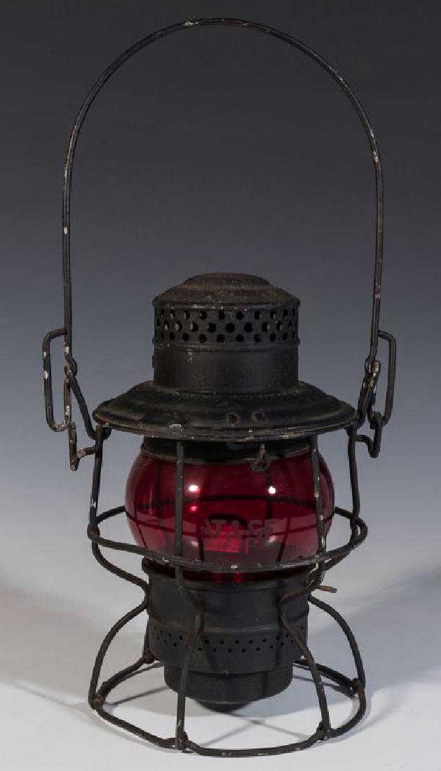 A Santa Fe Rr Red Globe Lantern Marked At Sf