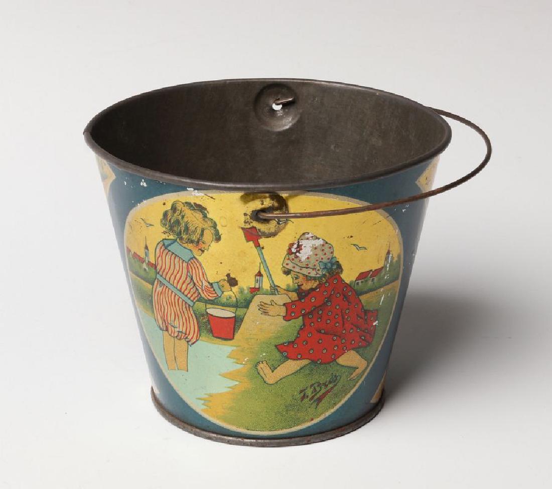 A VICTORIAN TIN LITHO SAND PAIL SIGNED T. BROS (1 of 8)
