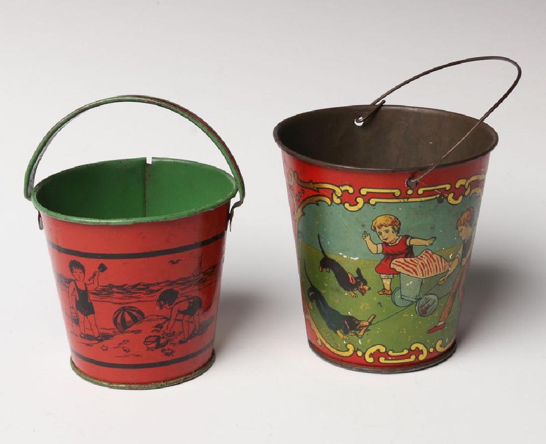 TWO NICE VICTORIAN TIN LITHO SAND PAILS C. 1900 (1 of 9)