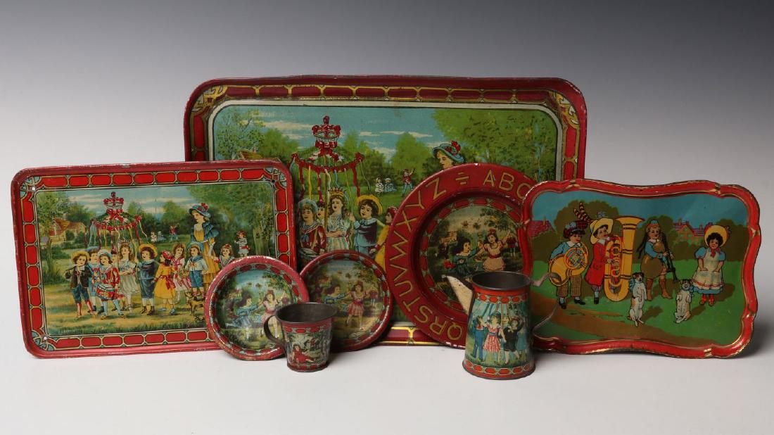 A NICE SELECTION OF VICTORIAN TIN LITHO TRAYS (1 of 8)