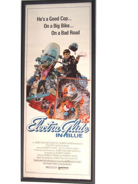 VINTAGE MOTORCYCLE MOVIE POSTER: ELECTRA GLIDE IN: With Robert Blake. Measures 15x 37.5 inches overall.
