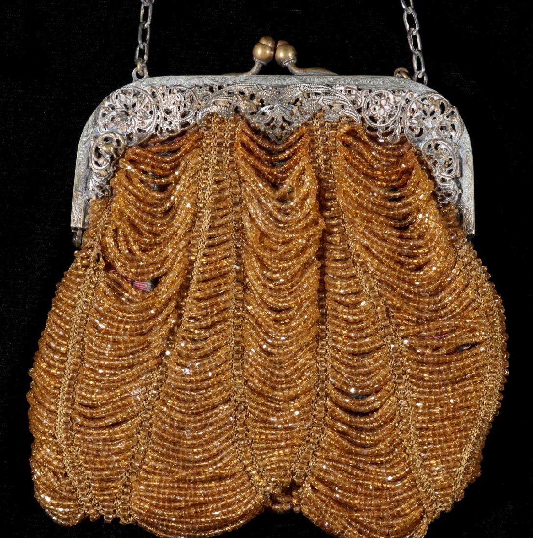 A VICTORIAN BEADED PURSE WITH FILIGREE FRAME (1 of 9)