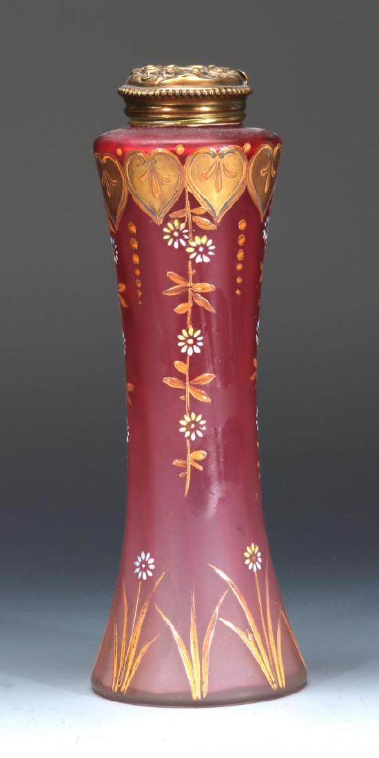 A FANCY VICTORIAN ENAMELED ART GLASS TALCUM SHAKER (1 of 9)