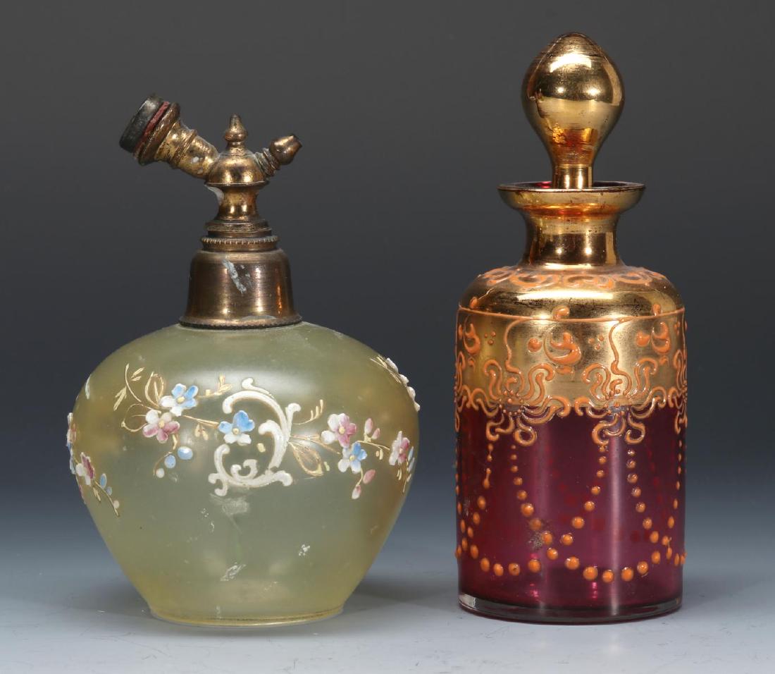TWO ANTIQUE ENAMELED ART GLASS PERFUME BOTTLES (1 of 8)