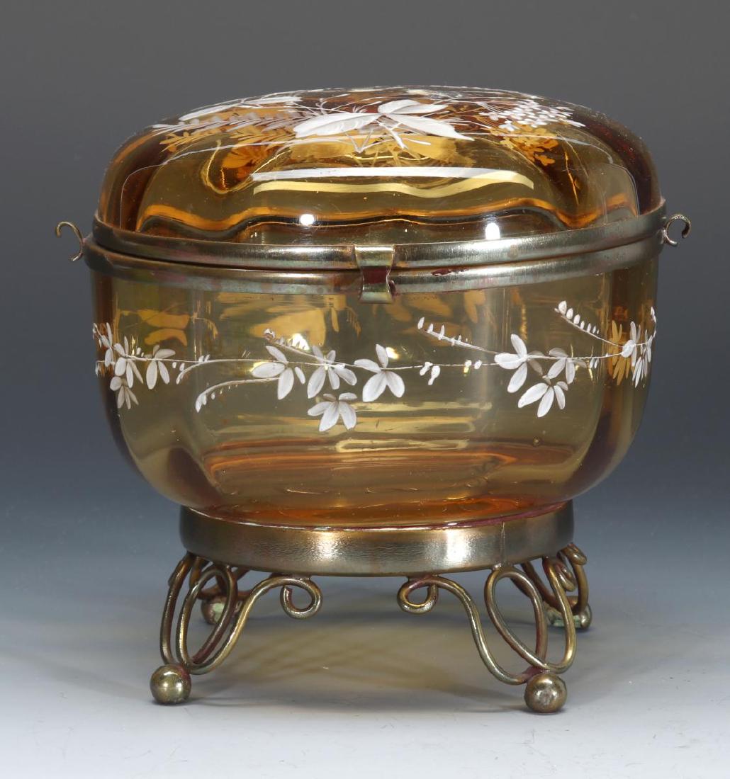 A VICTORIAN ENAMELED ART GLASS DRESSER BOX (1 of 8)