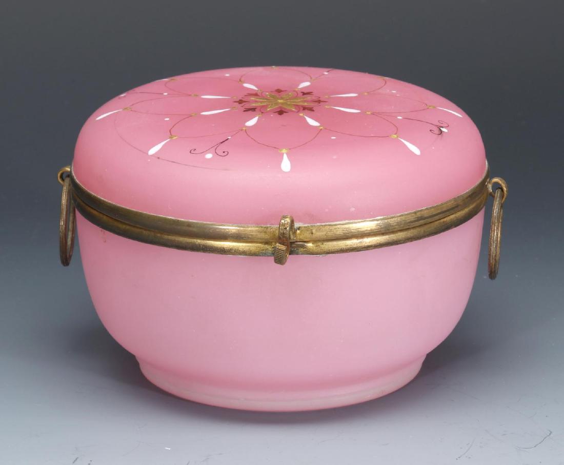 A FRENCH VICTORIAN PINK OPALINE GLASS DRESSER BOX (1 of 8)