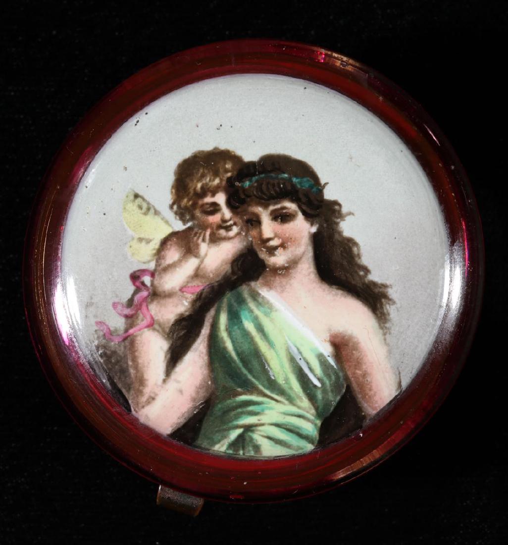 A BOHEMIAN ART GLASS BOX WITH MAIDEN & CHERUB (1 of 7)