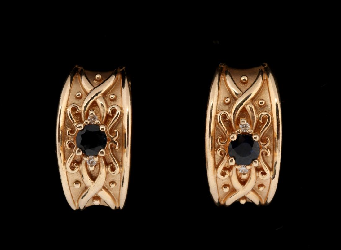 A PAIR HEAVY 14K GOLD POST EARRINGS WITH GEMS (1 of 5)