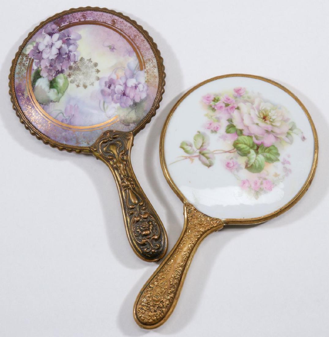 TWO ANTIQUE HAND MIRRORS WITH PAINTED PORCELAINS (1 of 11)