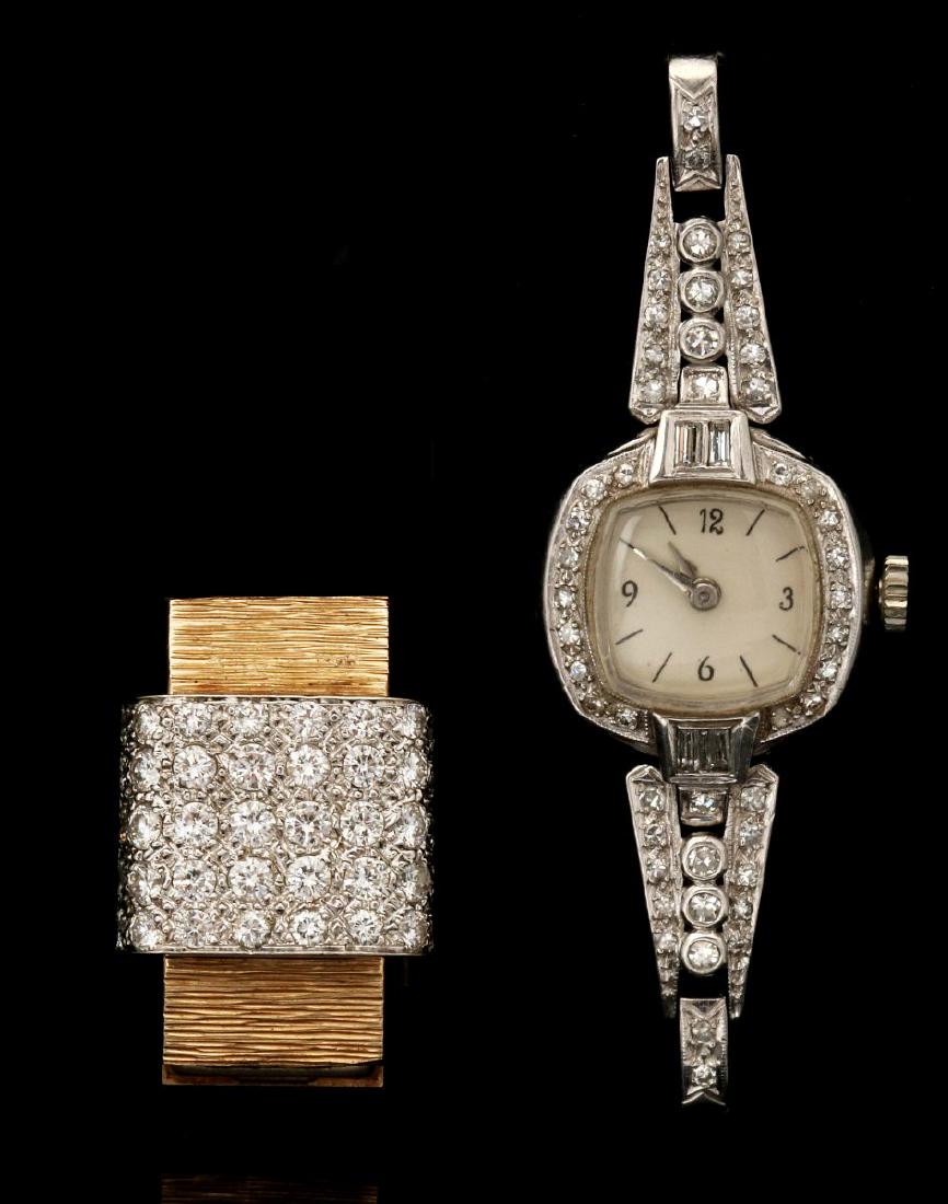 STYLISH 14K GOLD & PLATINUM LADIES DIAMOND WATCHES (1 of 7)