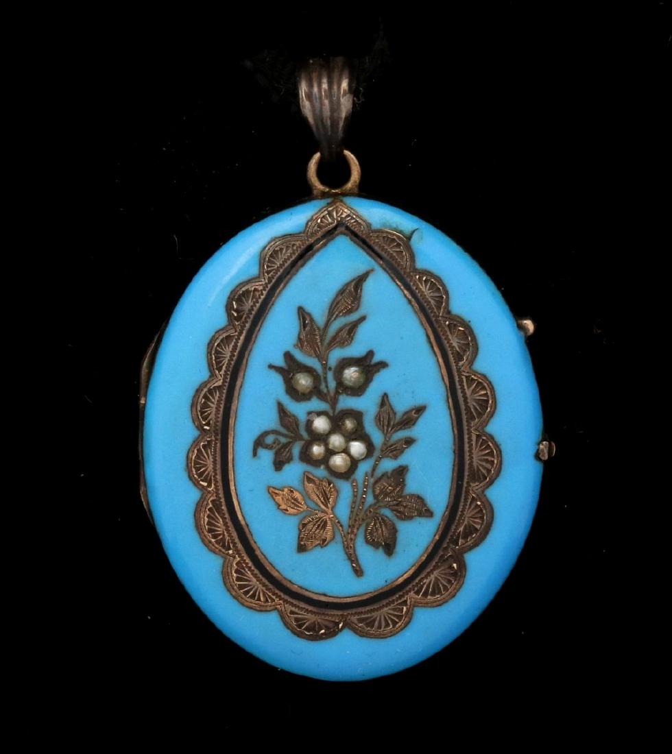 A VICTORIAN BLUE ENAMEL ON SILVER LOCKET C 1875 (1 of 4)