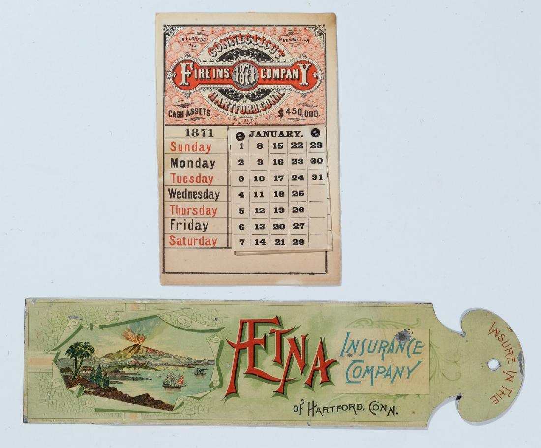 AN 1871 INSURANCE CALENDAR, PLUS AETNA TIN MARK (1 of 6)