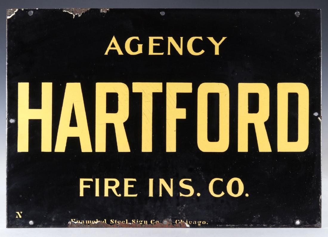 A HARTFORD AGENCY FIRE INSURANCE PORCELAIN SIGN (1 of 12)