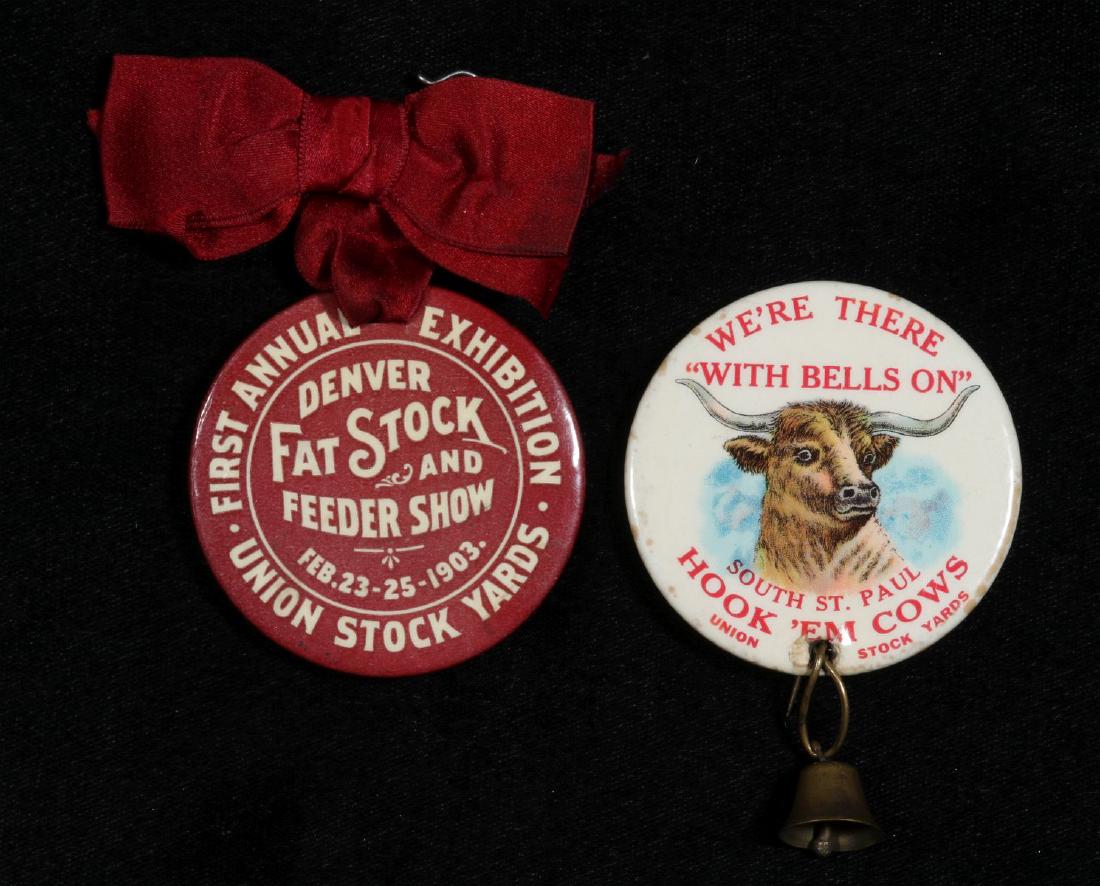 TWO GOOD LIVESTOCK CELLULOID ADVERTISING BUTTONS (1 of 8)
