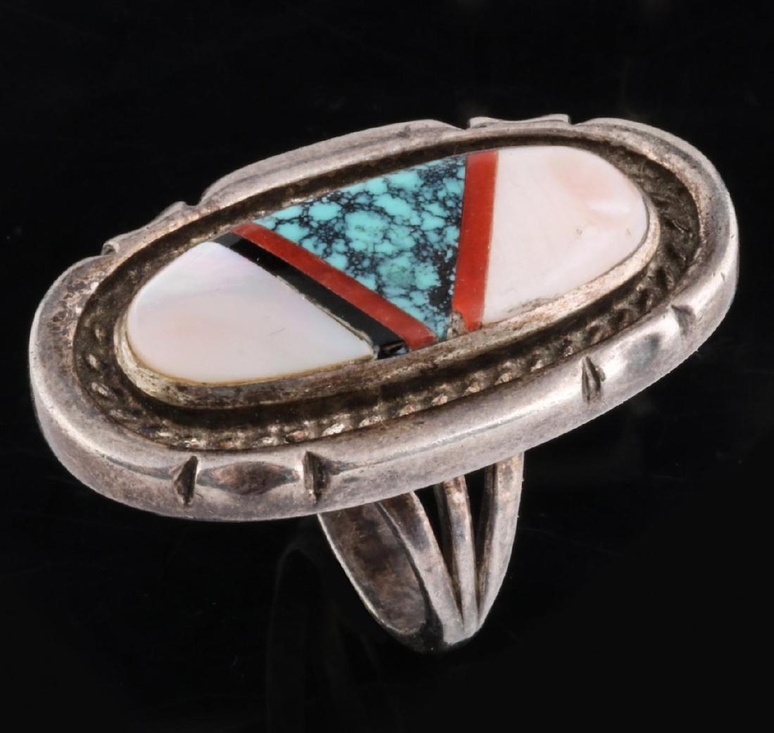 SCOTT DAVE (20TH C, NAVAJO) STERLING RING W/ INLAY (1 of 10)
