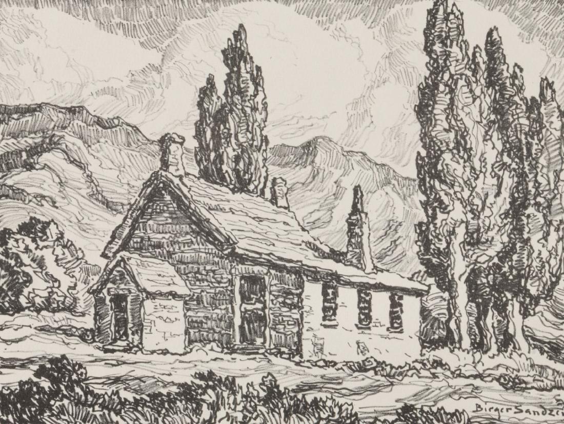 BIRGER SANDZEN (1871-1954) PENCIL SIGNED LITHO: Birger Sandzen (1871-1954) The Guardian Poplar Titled 'The Guardian Poplar' lower left, signed lower right, signed in the image lower left, on Arches watermarked paper. Image measures 7.5 x 10 with a 