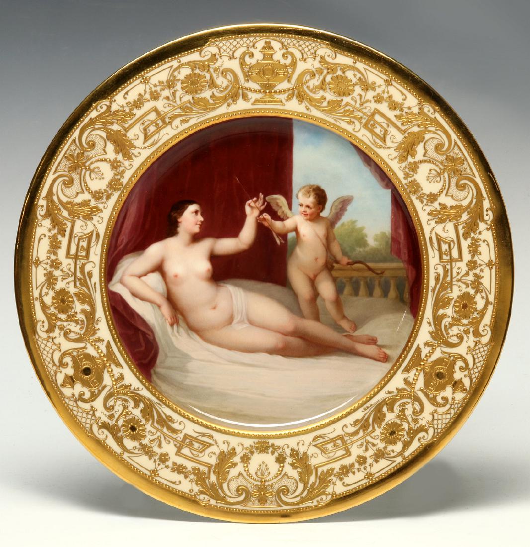 A VERY FINE LAMM DECORATED KPM CABINET PLATE: From a set commissioned by Mrs. C. E. Ilgenfritz of Sedalia Missouri in 1913. Each bears the blue scepter mark and lettering Germany under glaze, blue lamb mark for the decorator A. Lamm, Dresden, gol