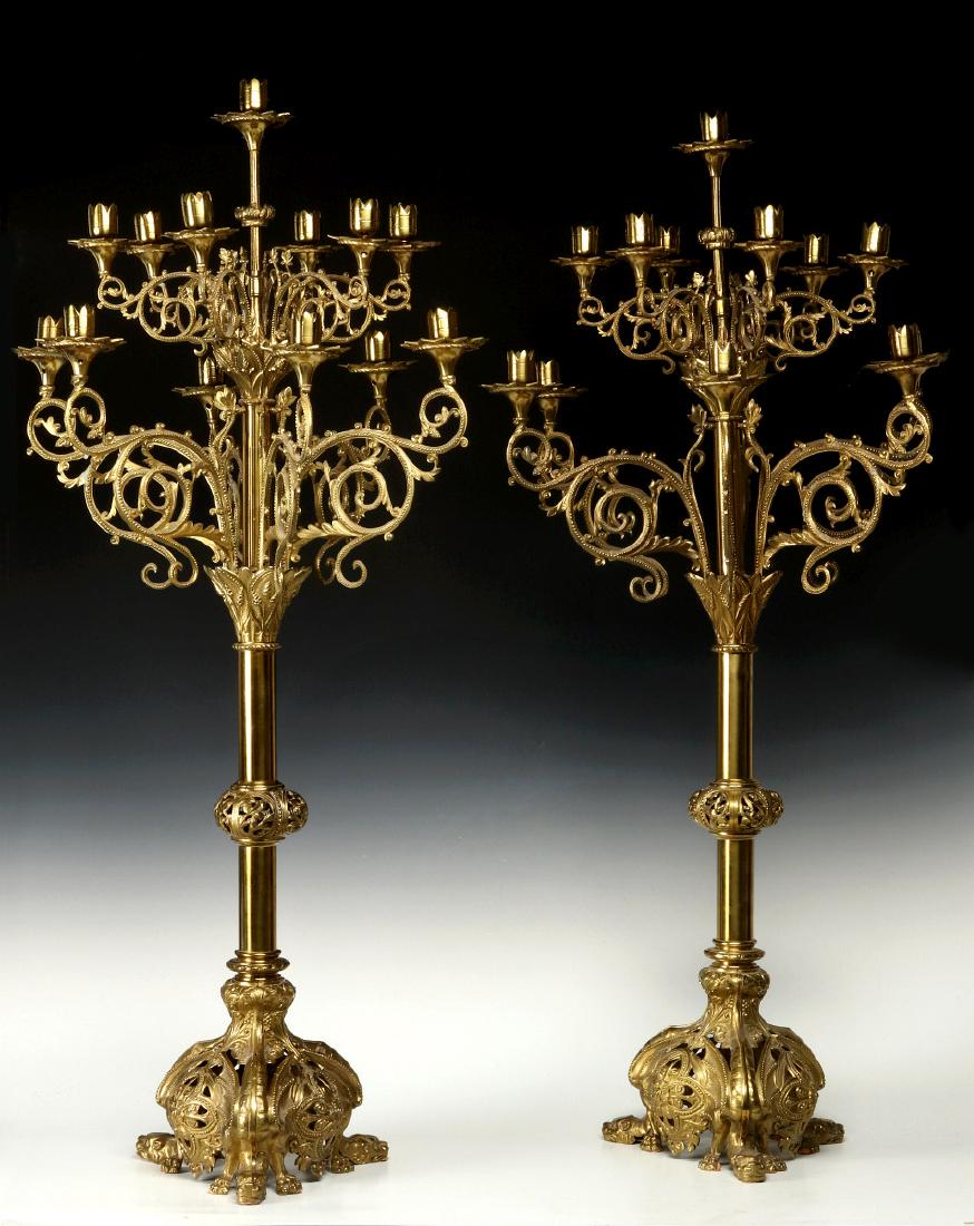 A PAIR LARGE 13LIGHT GOTHIC REVIVAL CANDELABRA