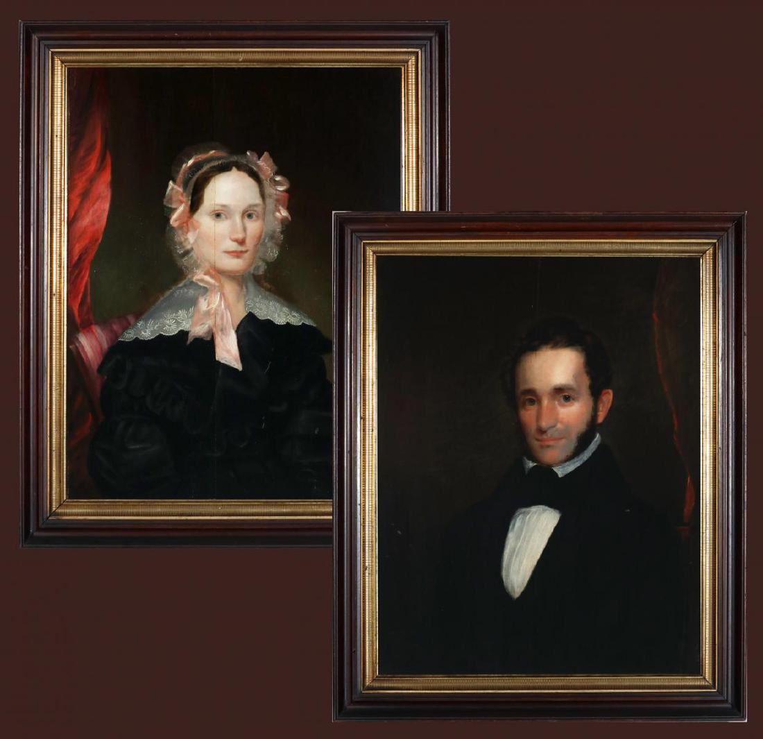 A PAIR OF 19TH CENT AMERICAN PORTRAITS ON PANEL (1 of 19)