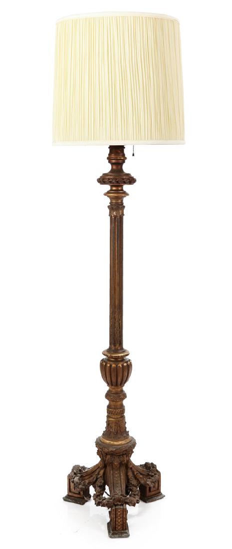 HEAVY GILDED WOOD FRENCH STYLE FLOOR LAMP C. 1920 (1 of 9)