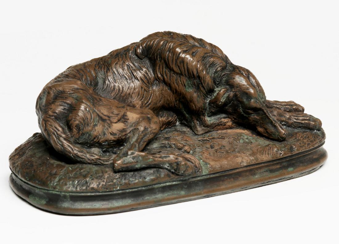 BRONZE FIGURE OF RECLINING WOLFHOUND AFTER GAYRARD (1 of 9)