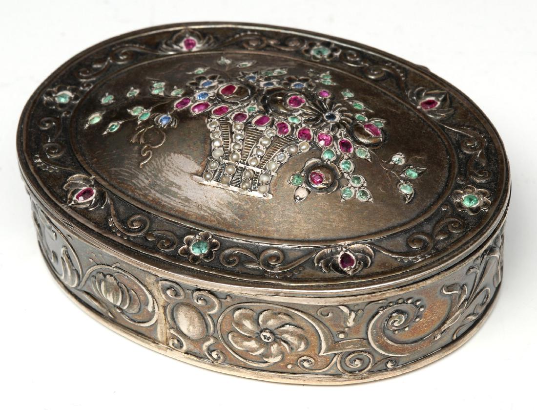 A FRENCH SILVER BOX SET WITH GEMSTONES AND PEARLS (1 of 6)