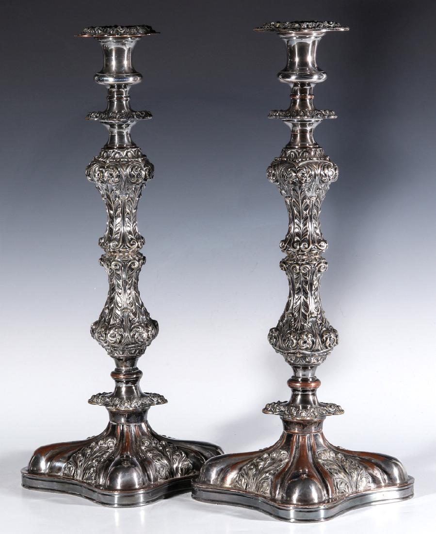 A PAIR ENGLISH SILVER PLATED ROCOCO CANDLESTICKS (1 of 14)
