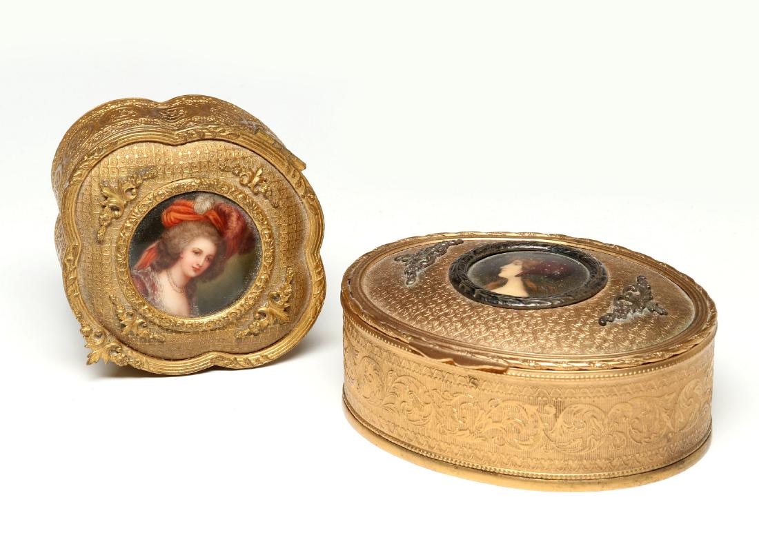 TWO FRENCH ORMOLU BOXES WITH PORCELAIN PLAQUES (1 of 9)