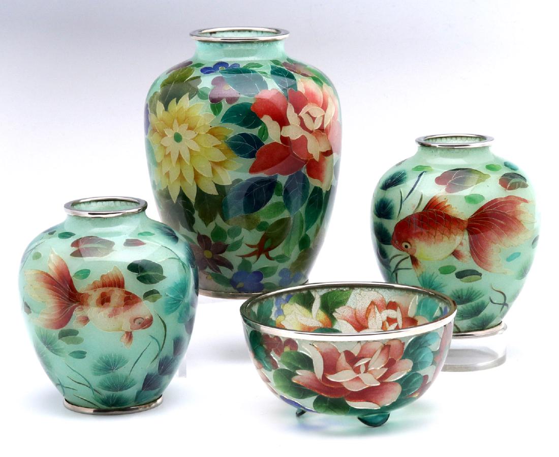 LATE 20TH C TRANSPARENT CLOISONNE VASE COLLECTION (1 of 10)